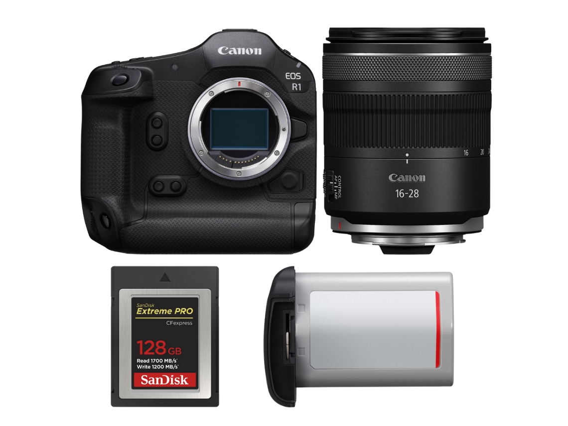 Eos R1 + Rf 16 28mm F/2.8 Is Stm + 1 Sandisk 128gb Extreme Pro Cfexpress Type B + Canon Lp e19 + Ebook “20 Dicas para Fotos Que Impressionam” CANON