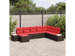 Vidaxl Conjunto De Sofá De Jardim 8 Unid. Marrom E Vermelho Vime Pe