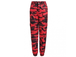 Calça cargo feminina Rebe camuflada, estilo hip hop, com bolsos elásticos nos tornozelos, tamanho grande, cor bordô.