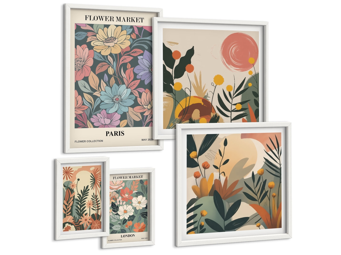 Conjunto De Pinturas Motivos Florais Paris Londres Espelharte (5 Peças)
