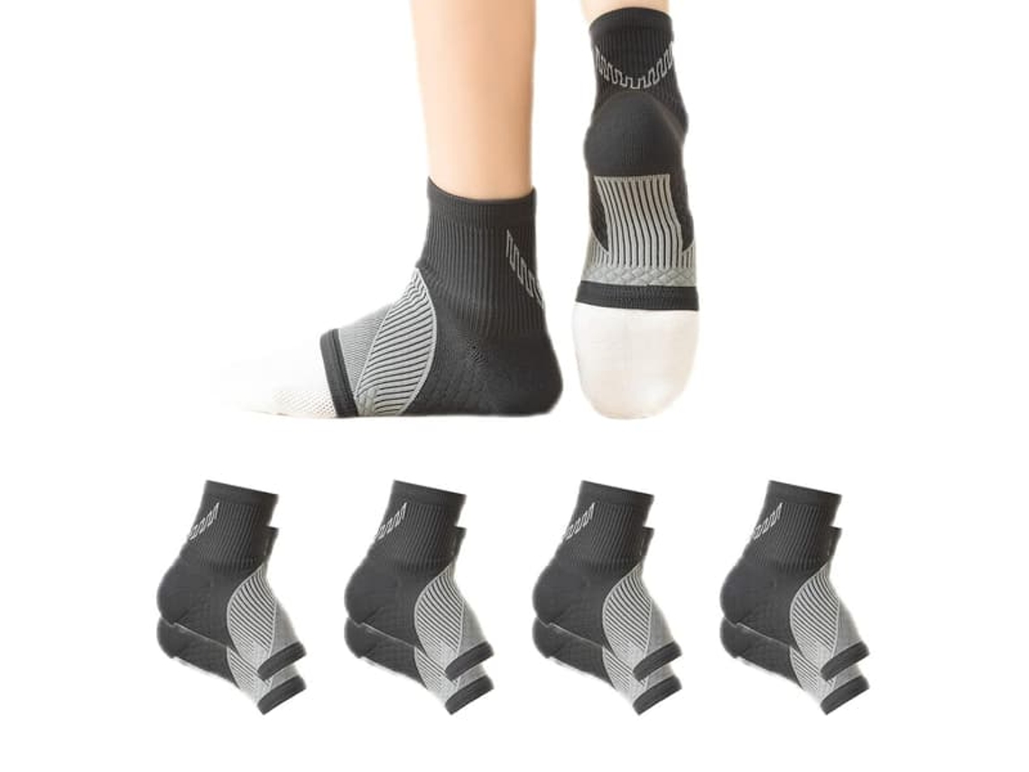 Conjunto 4 Meias Compressão Adulto Suporte Tornozelo Entorse Arco Pé Tendinite Aquiles Pretas G