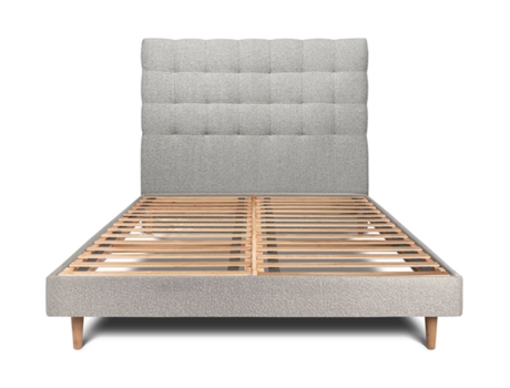 Cama com Cabeceira Estofada Bouclette SOMMEIL_DE_PLOMB Tecido Cinzento (200x200cm)
