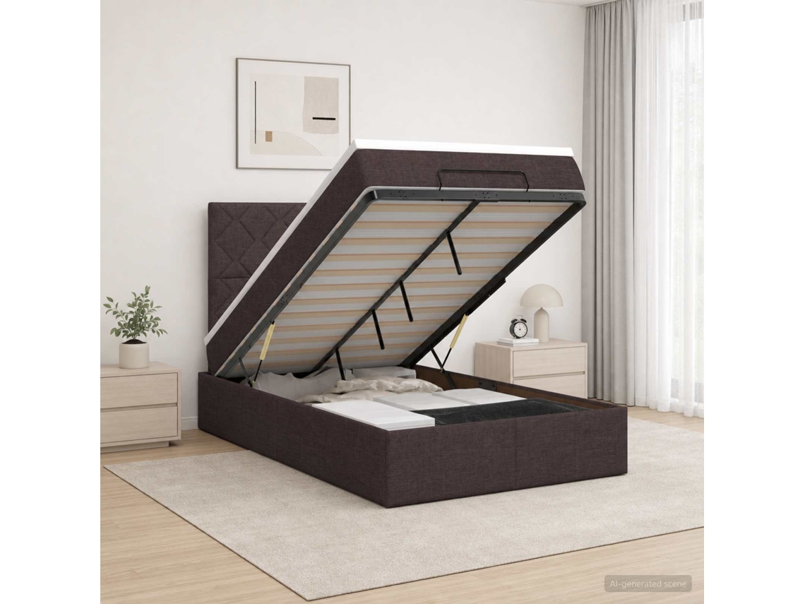 Vidaxl Cama Ottoman Com Colchão Marrom Escuro 120 X 190 Cm Tecido
