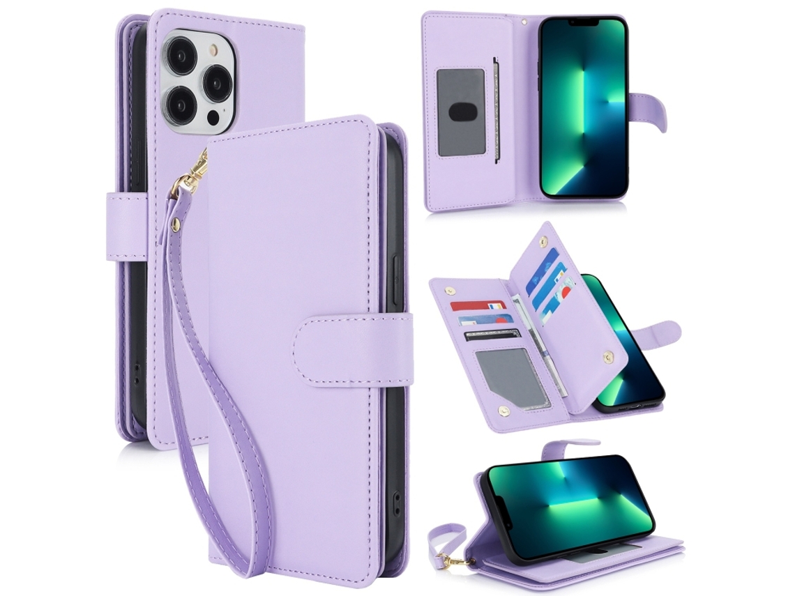 Capa Carteira De Couro Para Iphone 13 Pro - Com Rfid - Para Vários Cartões