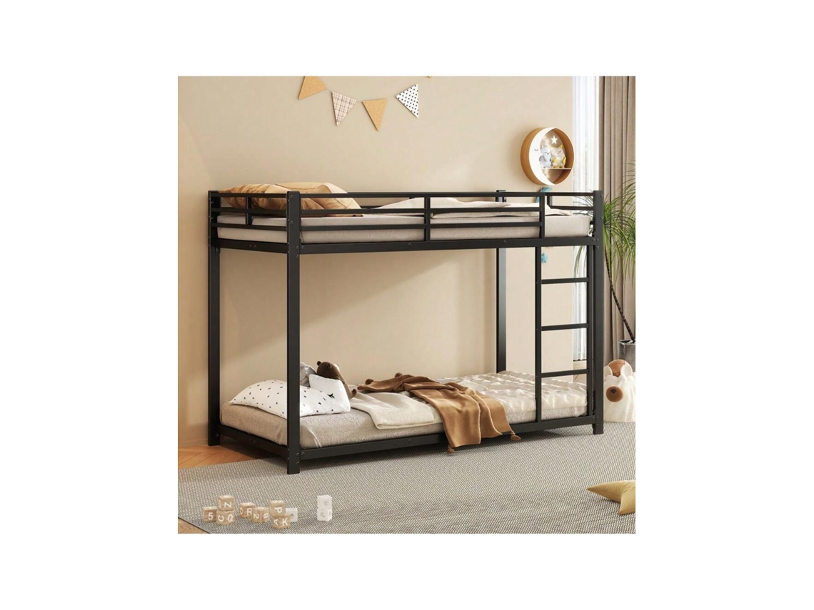 Cama Infantil Beliche 90x200cm Em Ferro Preto, Design Clássico E Resistente, Estrutura De Cama Dupla Hvorstur