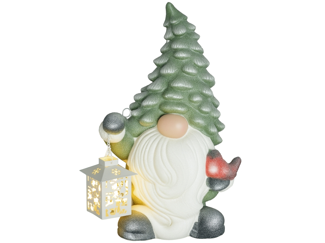 Gnomo De Natal Com Lanterna, Led, Funciona A Bateria, Resistente, 28x21x42 Cm