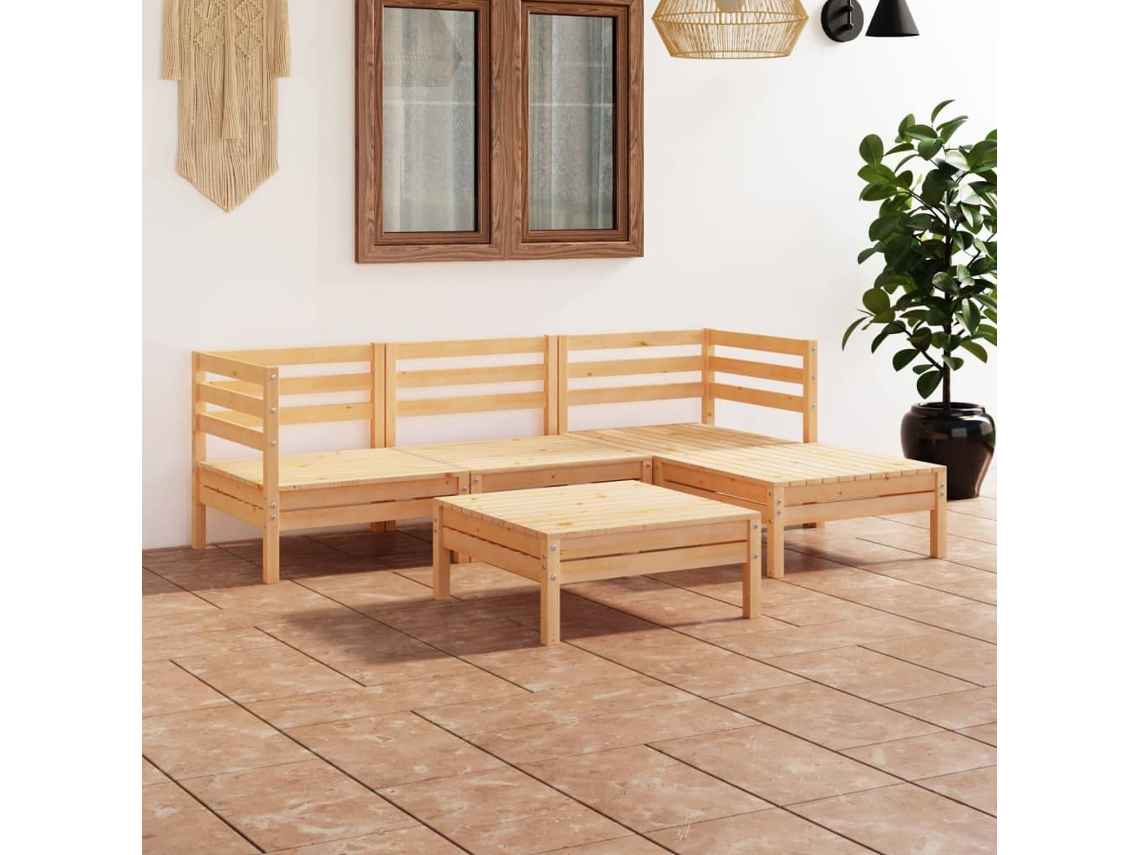 Vidaxl 5 Pcs Conjunto Lounge De Jardim Pinho Maciço