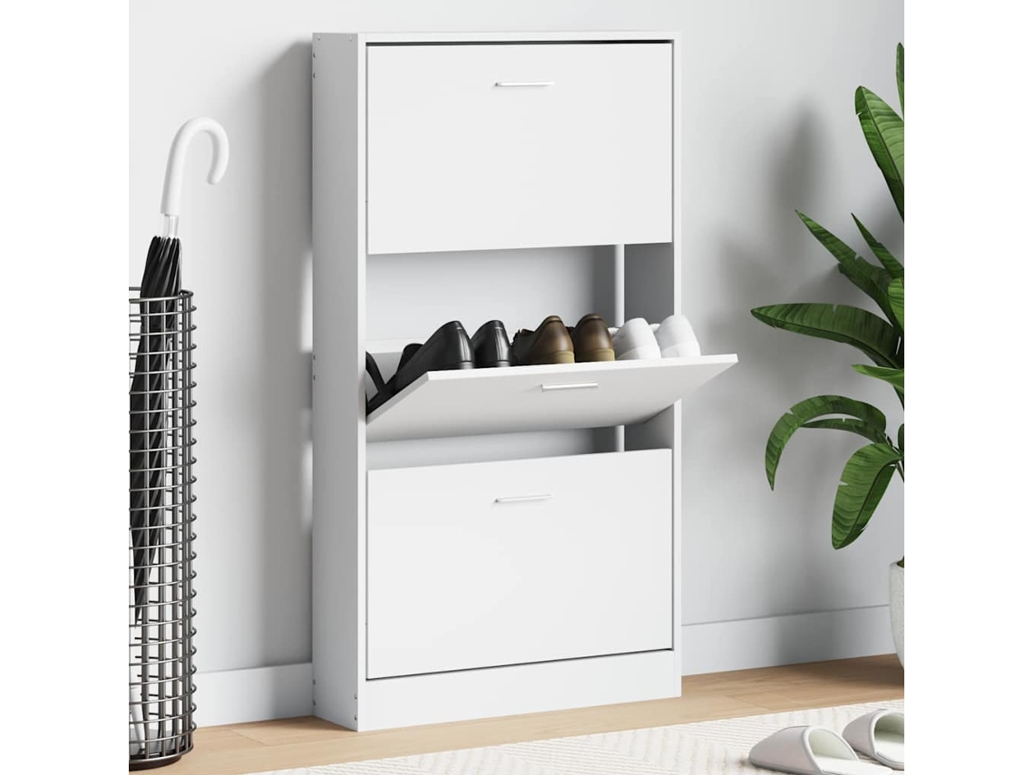 Vidaxl Sapateira Branca 59x17x108 Cm Madeira Engenheirada
