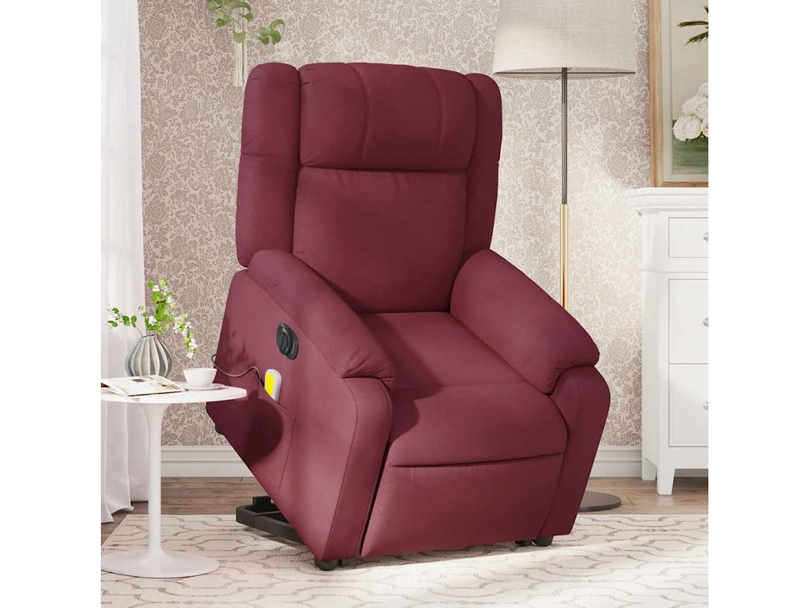 Vidaxl Poltrona Elevatória De Massagens Elétrica Tecido Vermelho Tinto