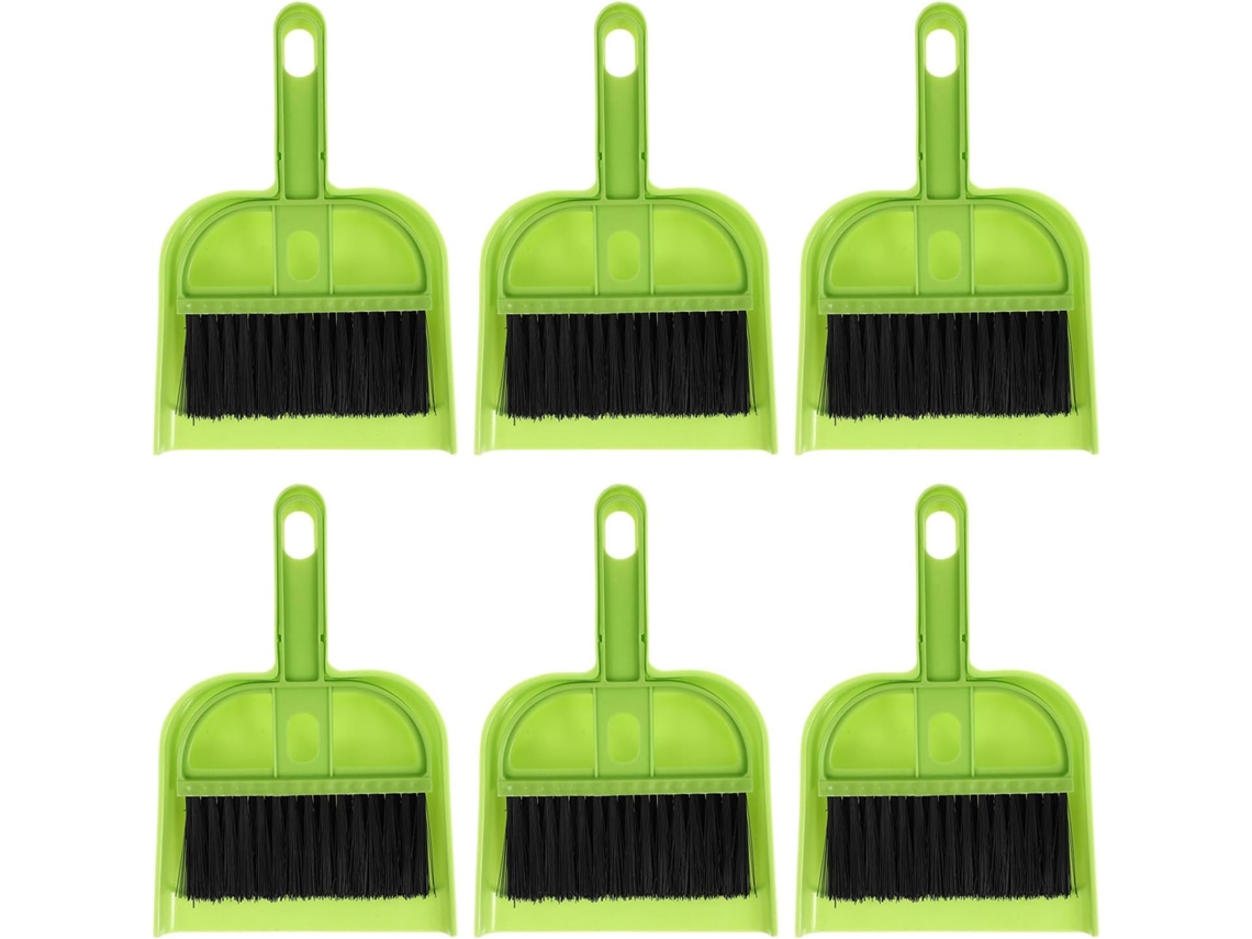 Conjunto De 6 Mini Pás Lixo E Escovas Limpeza Plástico Verde