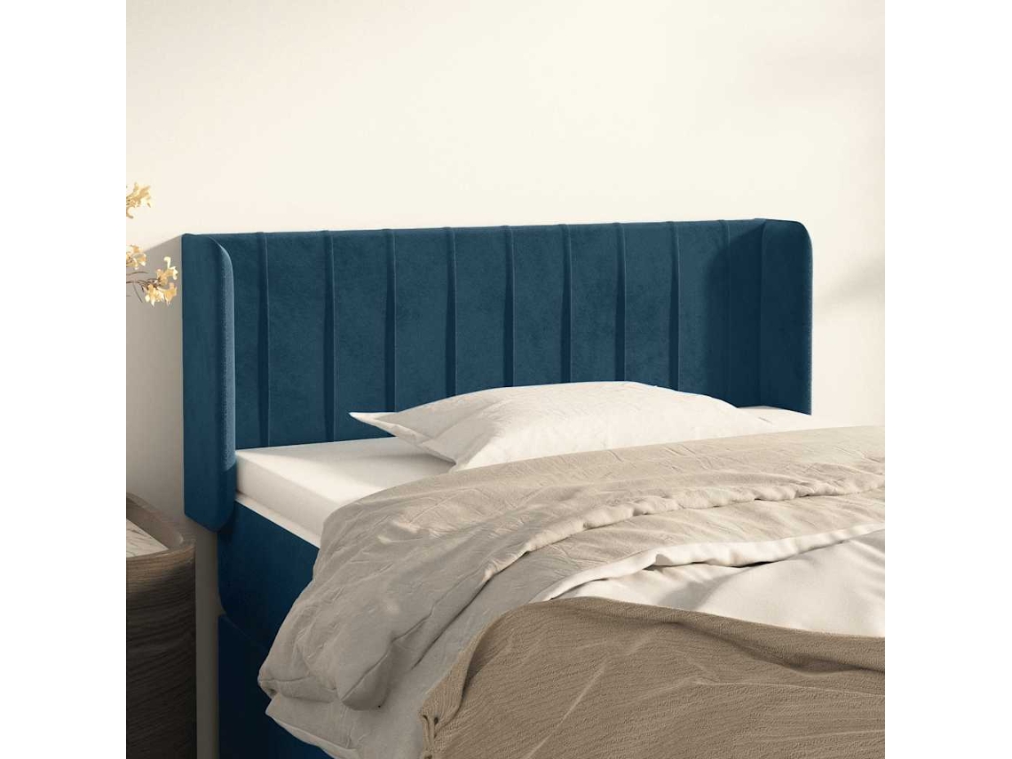 Vidaxl Cabeceira De Cama C/ Abas Veludo 83x16x78/88 Cm Azul-escuro