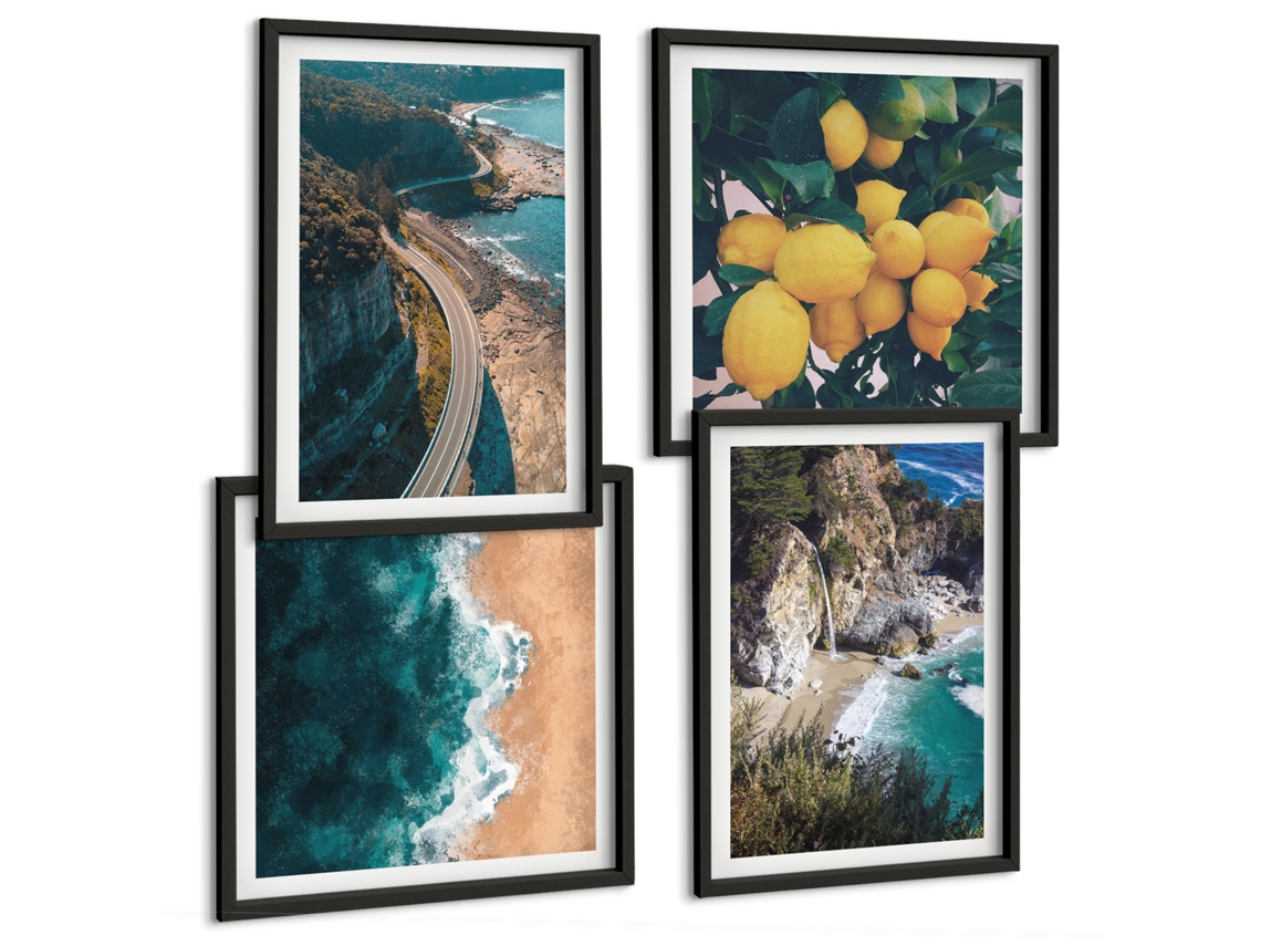 Composição De Quadros Folhas Vegetais Suculentas Natureza Espelharte (4 Peças)