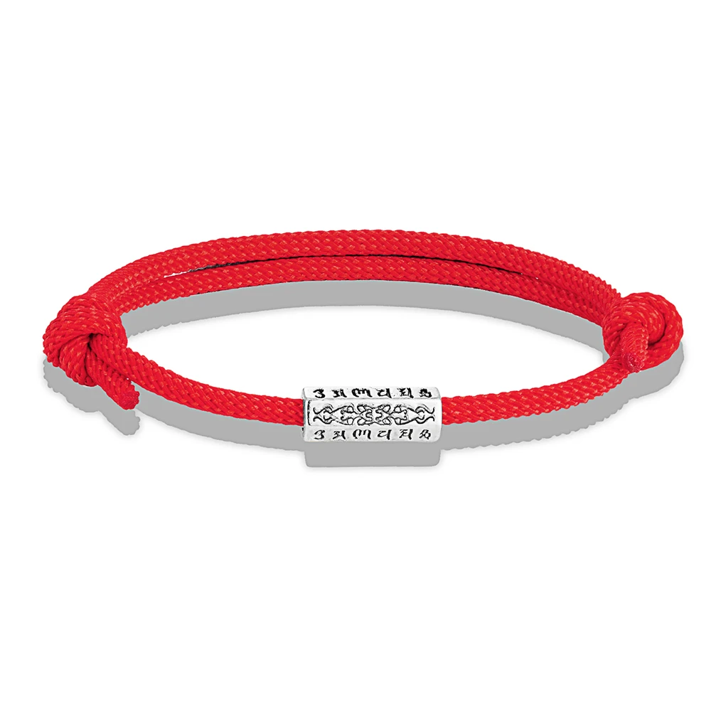 Pulseira Amuleto Tibetana Budista Com Mantra De Oração De Seis Sílabas (vermelha E Prateada), Ajustável