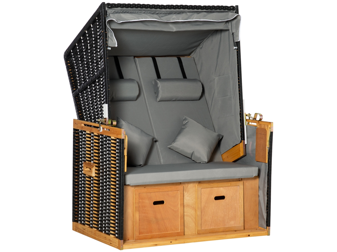 Cadeira de praia Outsunny reclinável com porta-copos, rattan cinza claro. VELTRIX