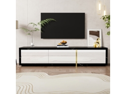 Móvel para TV KOMHTOM extensível e giratório, design moderno, preto com efeito mármore, branco mate, detalhes dourados, 140 a 260 cm