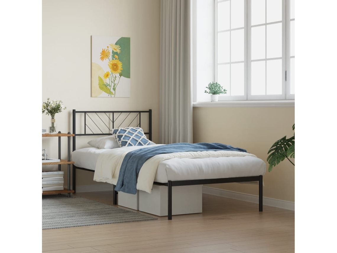 Vidaxl Estrutura De Cama Com Cabeceira 90x200 Cm Metal Preto