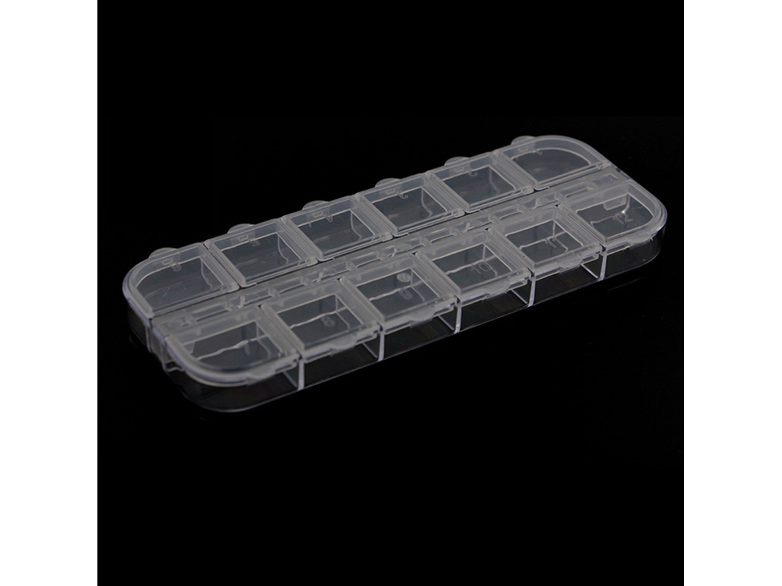 Caja De Armazenamento Vazia Com 12 Compartimentos Para Pedras Rhinestones, Pérolas E Decorações De Unhas Em Abs Transparente