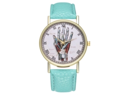 Relógio de quartzo casual unissex com pulseira de couro PU e mostrador redondo verde menta.