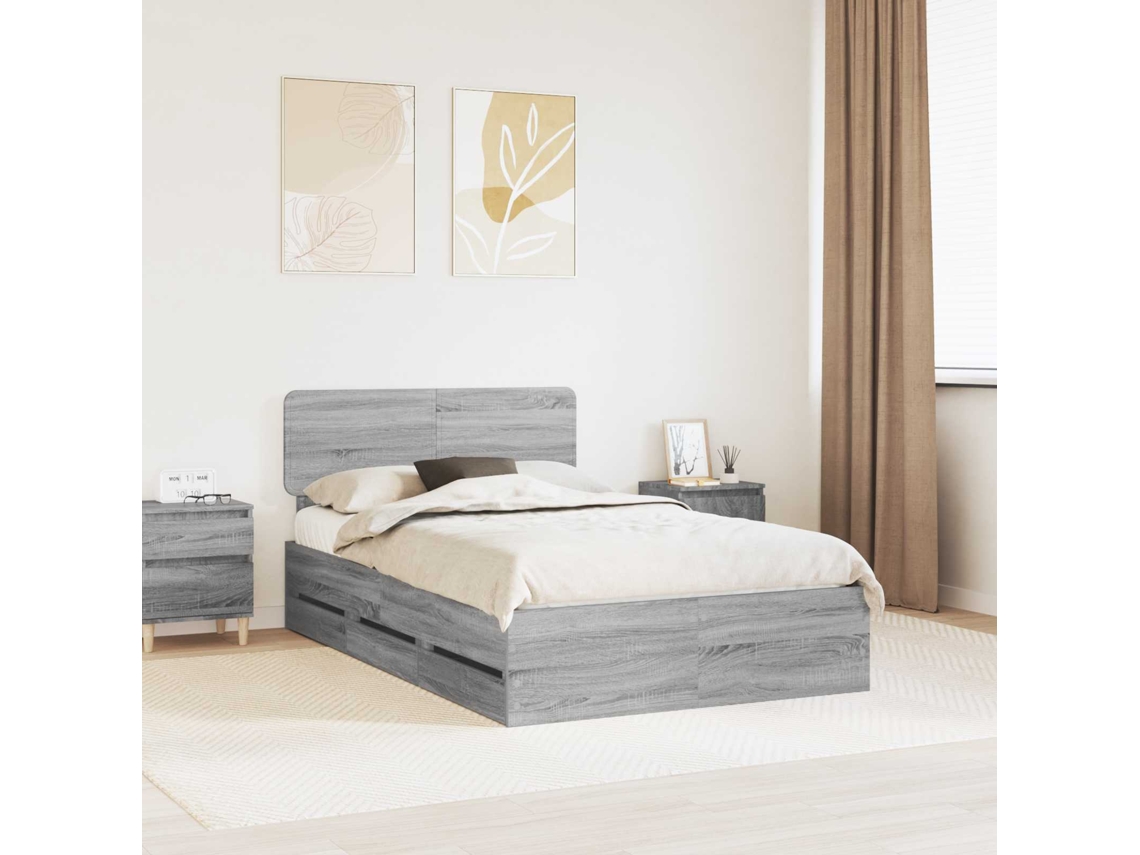 Vidaxl Estrutura Da Cama Com Gaveta Sonoma Cinza 120 X 190 Cm