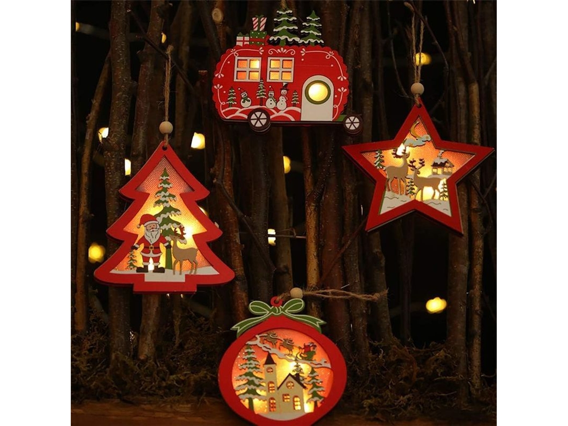 Colgantes De Madera Navideños Con Led Decoración De Árbol Y Fiestas Diy Materiales De Calidad Alta