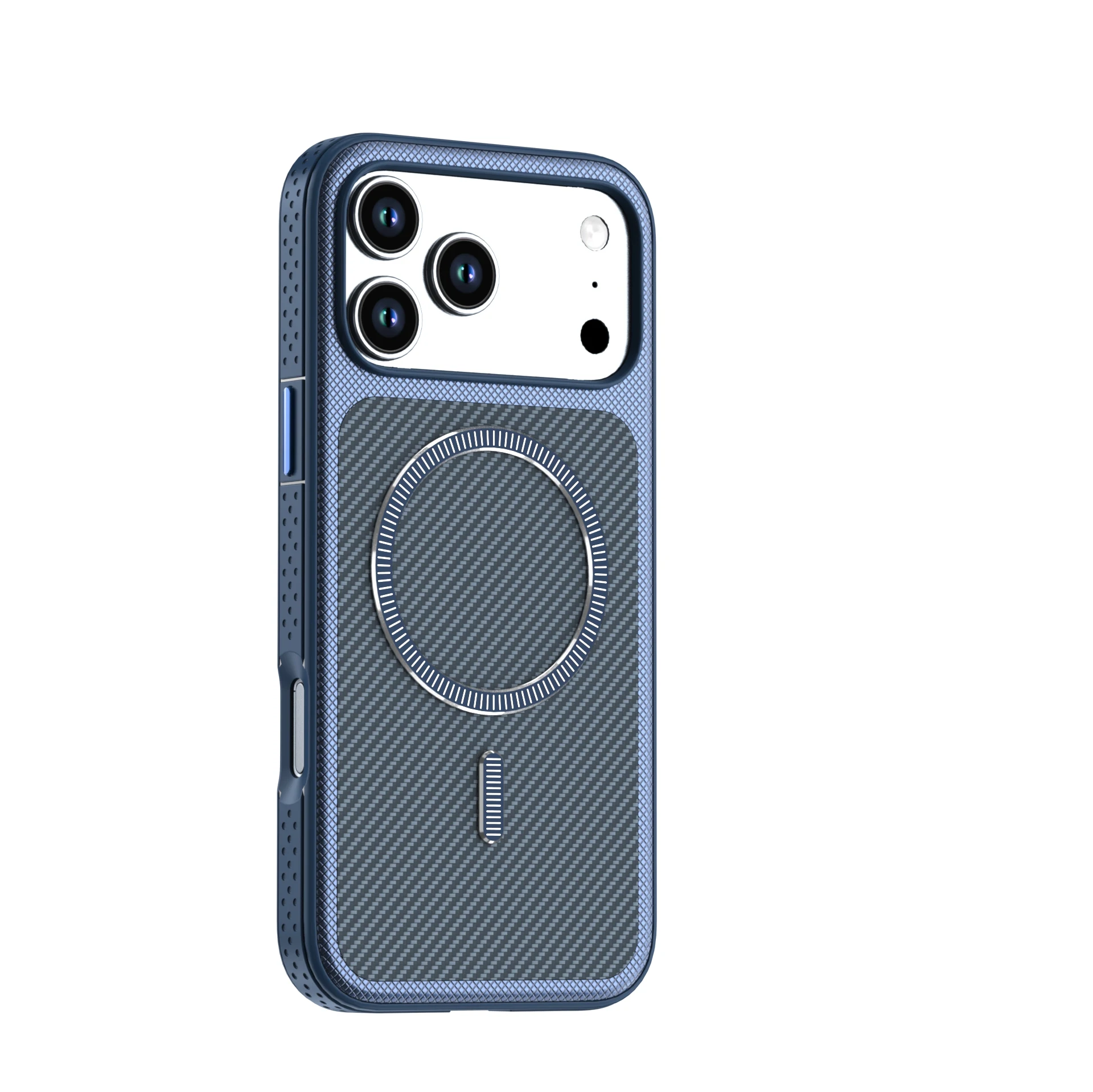 Capa Magnética Para Celular (iphone 14 Azul) Com Textura De Fibra De Carbono, Feita De Material Rígido De Policarbonato.