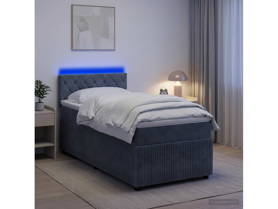 Vidaxl Cama Box Spring Com Colchão E Led Cinzento-escuro 90 X 190 Cm