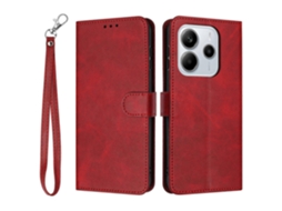 Capa Tipo Carteira De Couro Sintético Com Suporte Flip Para Xiaomi Redmi Note 14 4g (163,25 Mm) Com Textura De Bezerro Vermelha