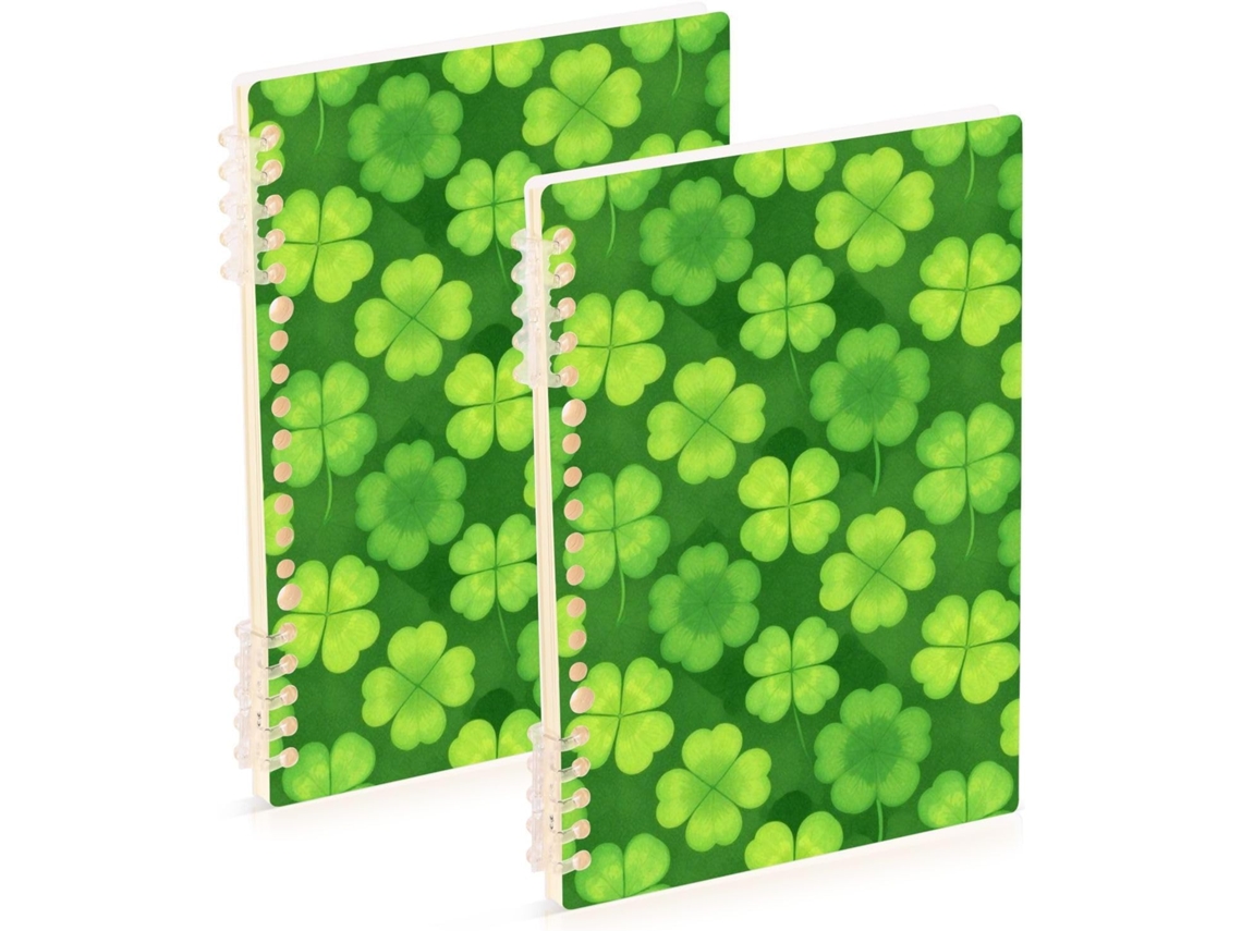 Conjunto de 2 Cadernos Espiral A5 com Linhas, Estampa Trevo e Verde da Sorte, 21,1 X 14,5 Cm, para Escola Escr