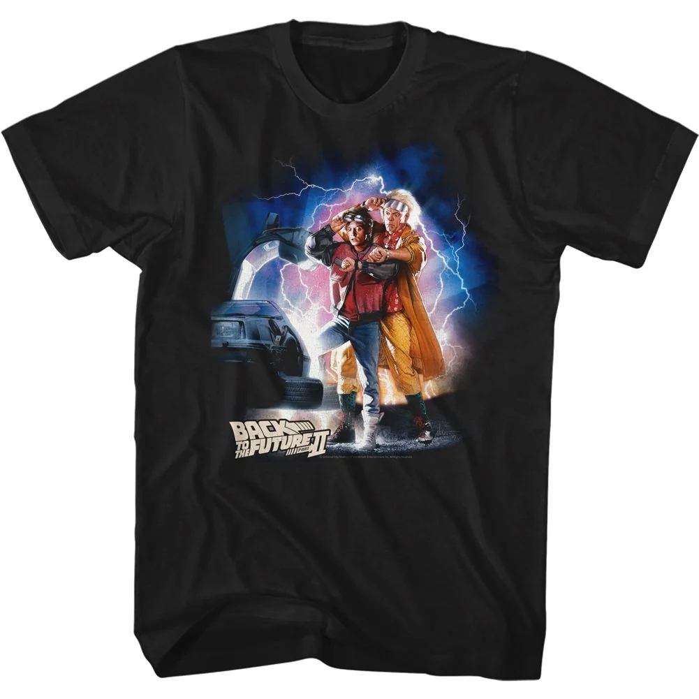 Rockinstone Back To The Future Movie Mcfly Doc Car Lightning Black Adult T-shirt Size:m