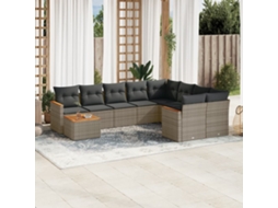 Vidaxl 10 Pcs Conjunto Sofás De Jardim C/ Almofadões Vime Pe Cinzento