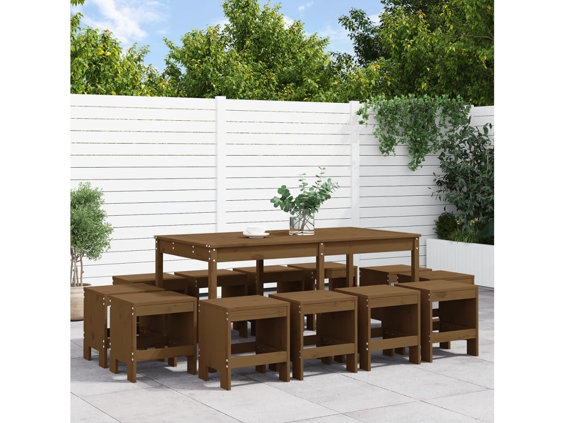 Vidaxl 13 Pcs Conjunto De Jantar Para Jardim Pinho Maciço Castanho-mel