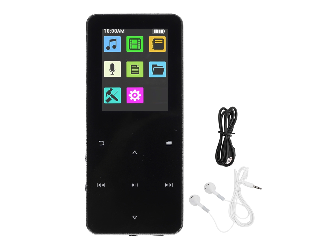 Reprodutor Mp3 Com Tela Touch 1.8 Polegadas Som Lossless Hifi Bluetooth 8h Uso Diário Preto 4gb