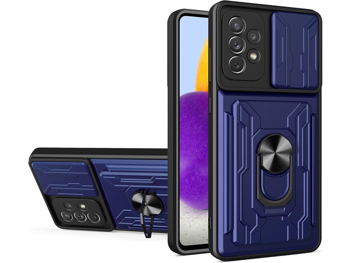 Lente para Telefone Protetora Deslizante Anel para Samsung Galaxy A72 HONGWE. Anti-Choque com Anel de Suporte Azul