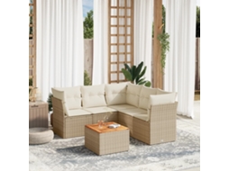 Vidaxl 6 Pcs Conjunto De Sofás P/ Jardim Com Almofadões Vime Pe Bege