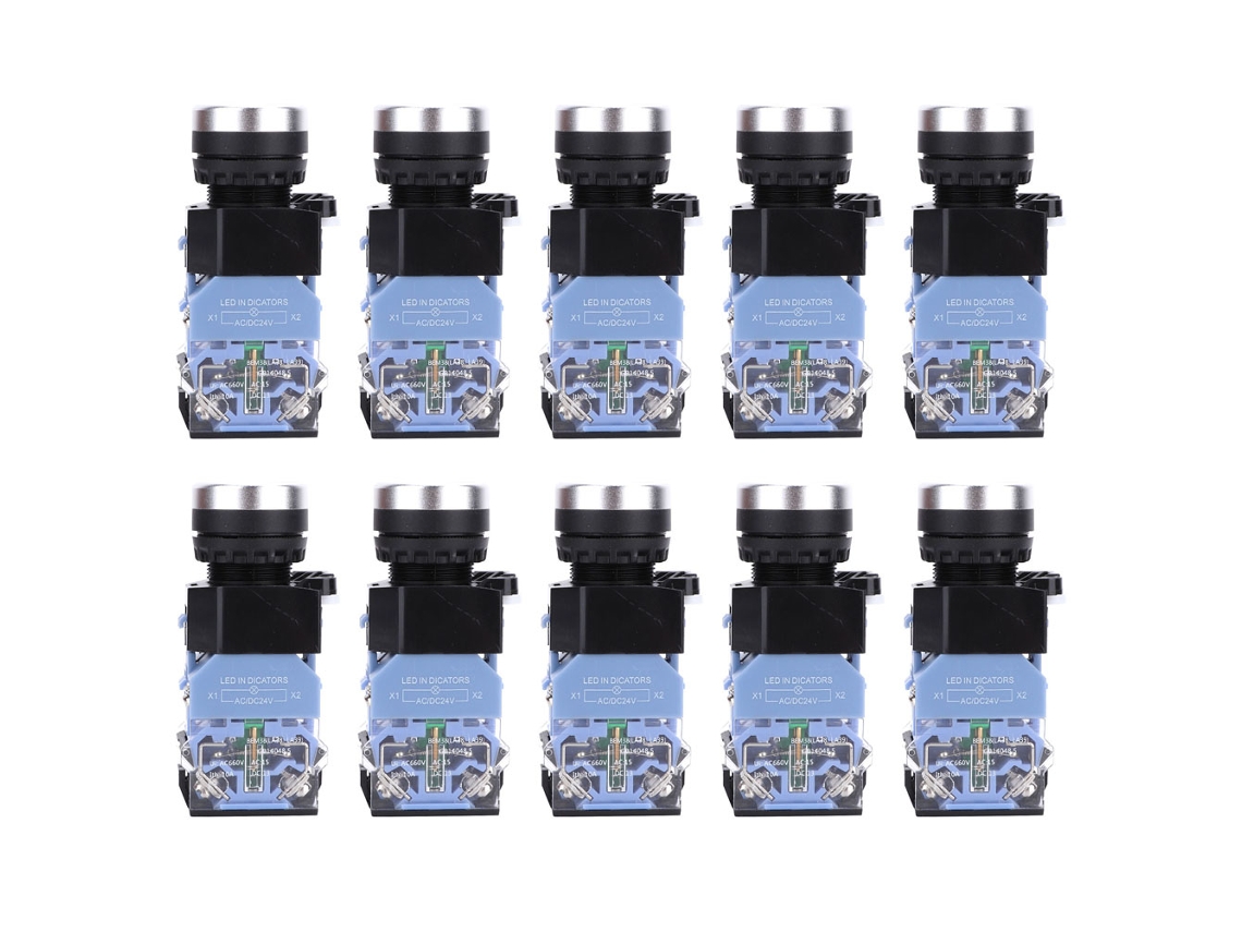 Interruptor De Botão De Cabeça Plana De Trava Automática Bem38-11ds 10 Peças Luz Azul Ac/dc24v 1 On 1 Off
