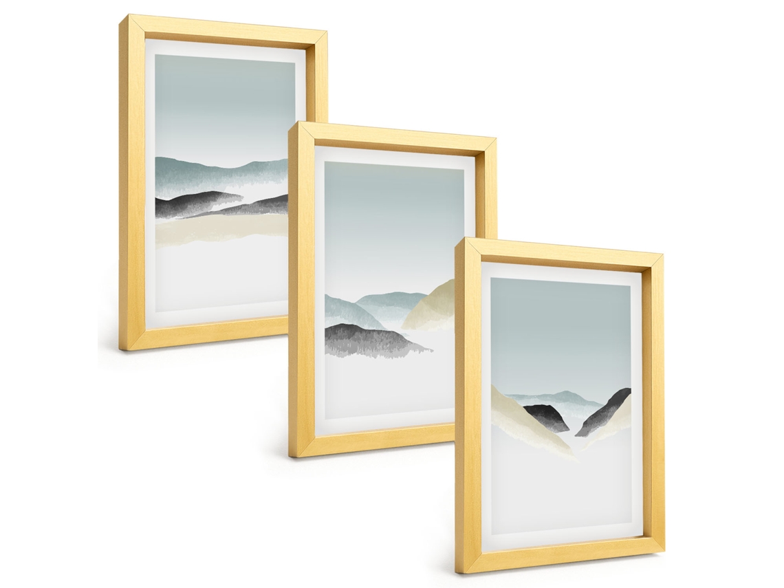 Composição De Quadros Na Paredemontanhas Minimalistas Em Tons Pastel Moldura Dourada Quadros Para A Sala De Estar Espelharte (3 Peças 20x30 Cm)