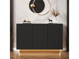 Cômoda Led Moderna Em Preto Com Efeito Mármore, Smart Com Iluminação Bluetooth, 120 Cm.