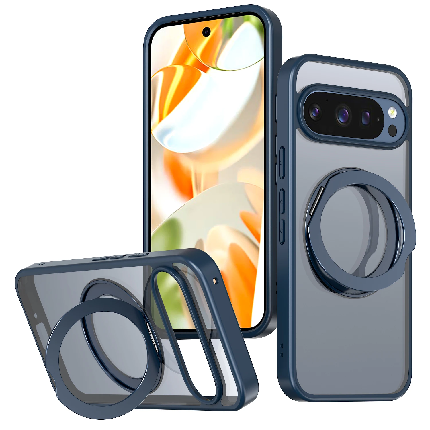 (azul, Google Pixel 10) Capa Protetora Reforçada Com Suporte De Anel Metálico Magnético.