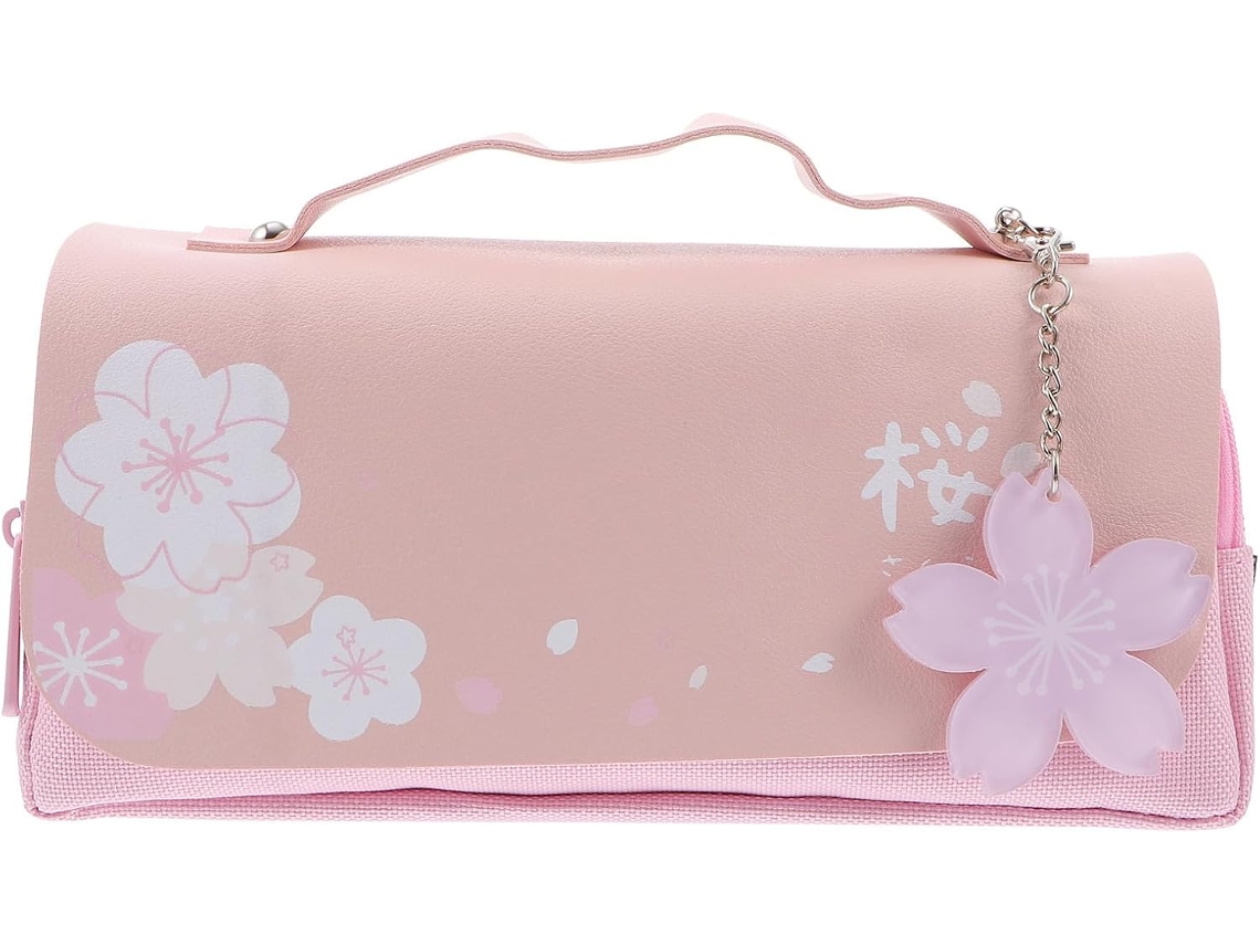 Estojo Duplo Anneome Para Meninas Em Tecido Oxford Rosa, Com Grande Capacidade, Zíper Suave E