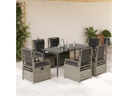 7 Pcs Conj. Jantar P/ Jardim C/ Almofadões Vime Pe Cinza Claro Dkd Home Decor