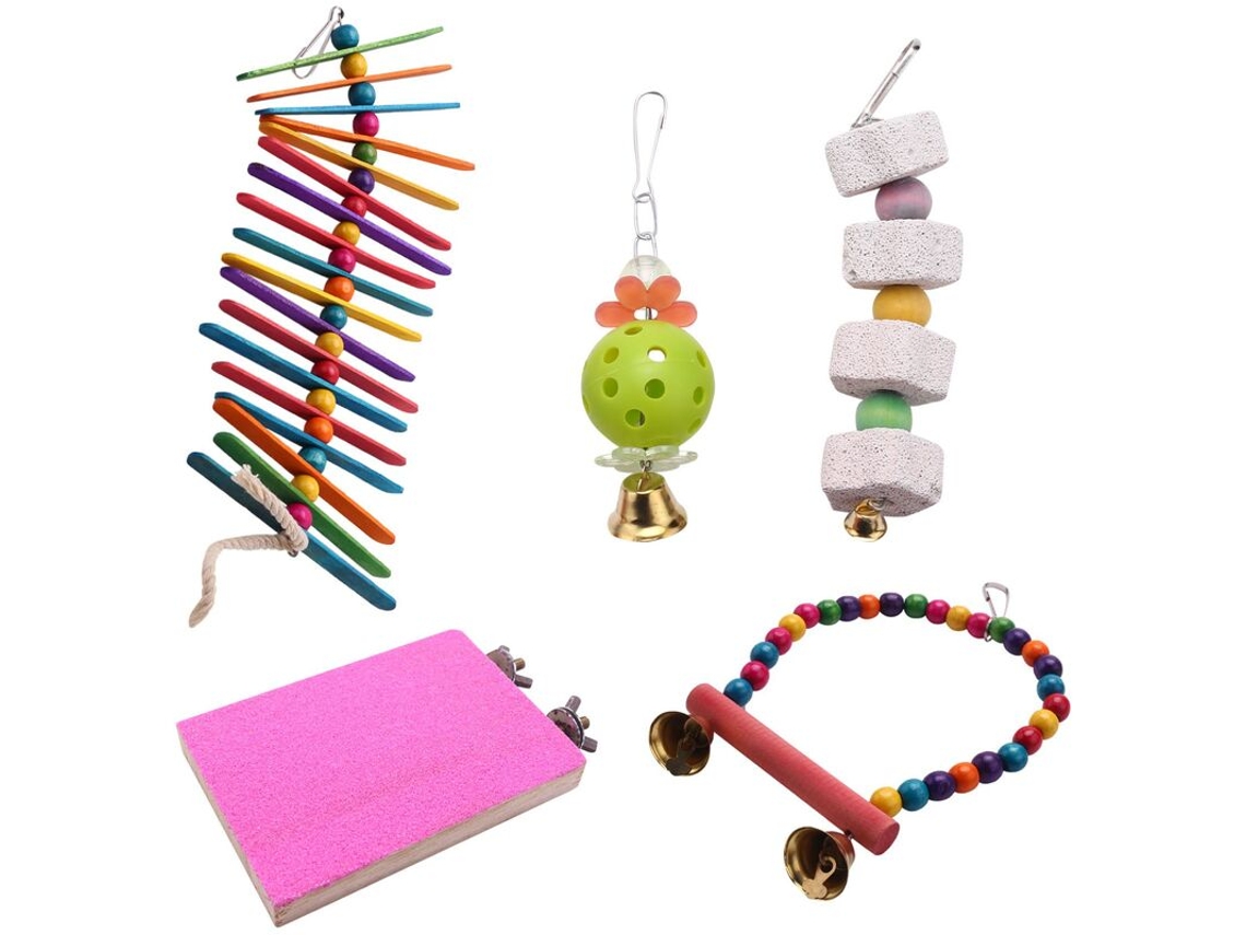 Conjunto de 5 Brinquedos AQUAFORGE para Mastigar, Balanço Suspenso em Escada para Gaiola de Pets