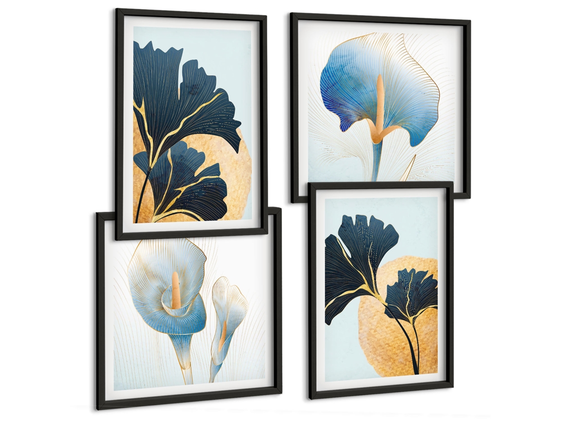 Composição De Quadros Motivos Vegetais Modernos Espelharte (4 Peças)