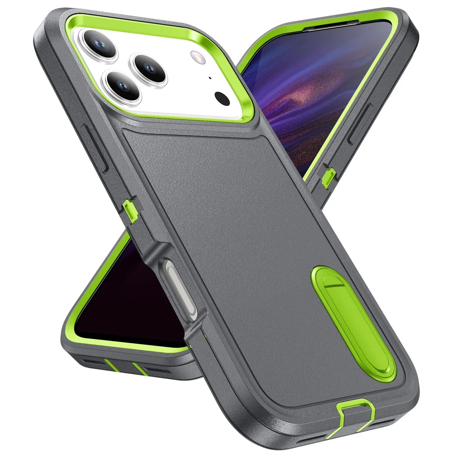 (cinza-esverdeado, Iphone 15 Pro Max) Capa Resistente A Impactos, Proteção Reforçada, Suporte Invisível Integrado.