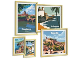 Conjunto De Pinturas Cidades Europeias Vistas Paisagens Espelharte (5 Peças)