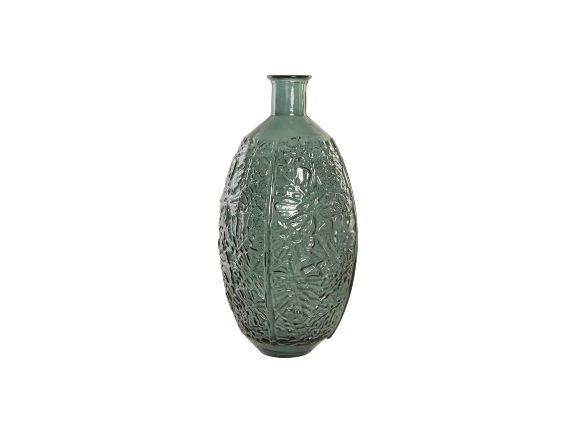 Vaso de Vidro Reciclado com Folhas Verdes, 29x29x59cm ALEXANDRA HOUSE LIVING