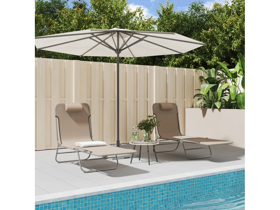 Vidaxl Espreguiçadeiras Dobráveis 2pcs Textilene/aço Cinza-acastanhado
