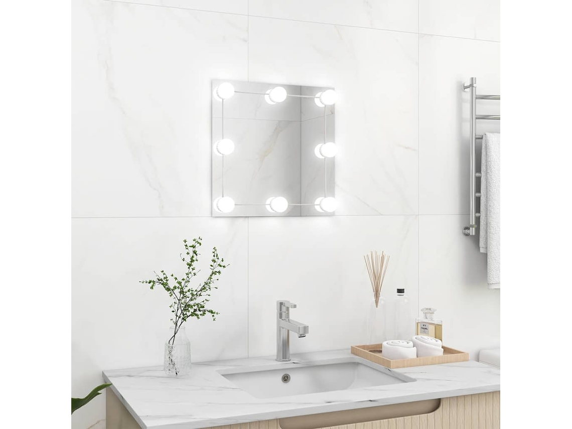 Espelho De Parede Com Luzes Led Vidro Quadrado DKD HOME DECOR