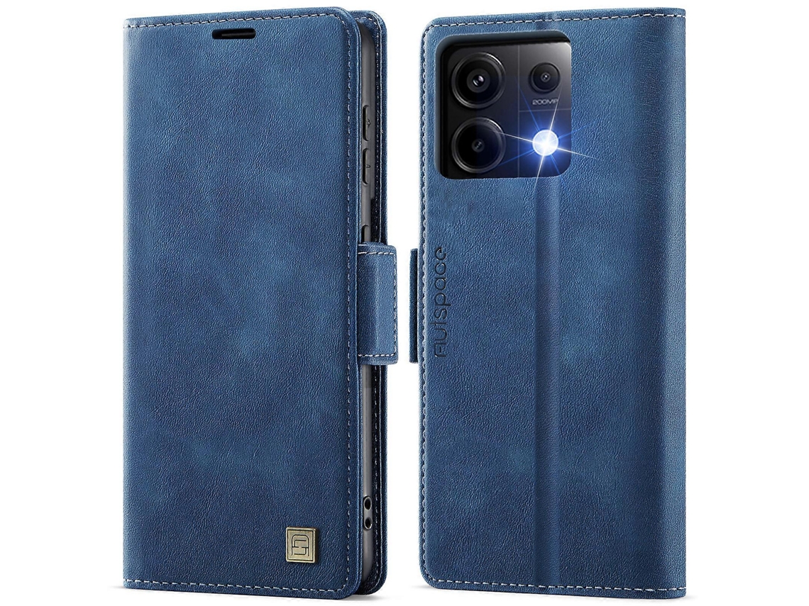Capa Tipo Carteira De Couro Retrô Com Bloqueio Rfid Para Xiaomi Poco X6 5g / Xiaomi Redmi Note 13 Pro 5g Autspace A11, Azul