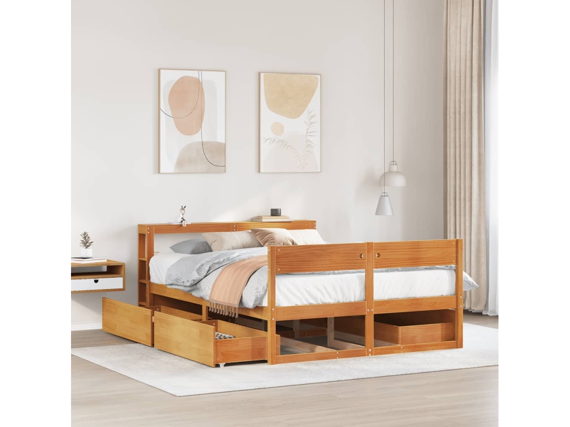 Vidaxl Cama Sem Colchão 140x200 Cm Madeira Pinho Maciça Castanho-mel