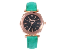 Relógio de Pulso Feminino de Quartzo Fashion com Pulseira de Pu e Design Elegante Verde